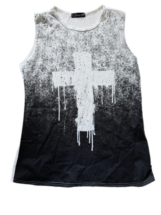 Tops - Glamour Babe Graphic Black & White Cross Print Tank M/L